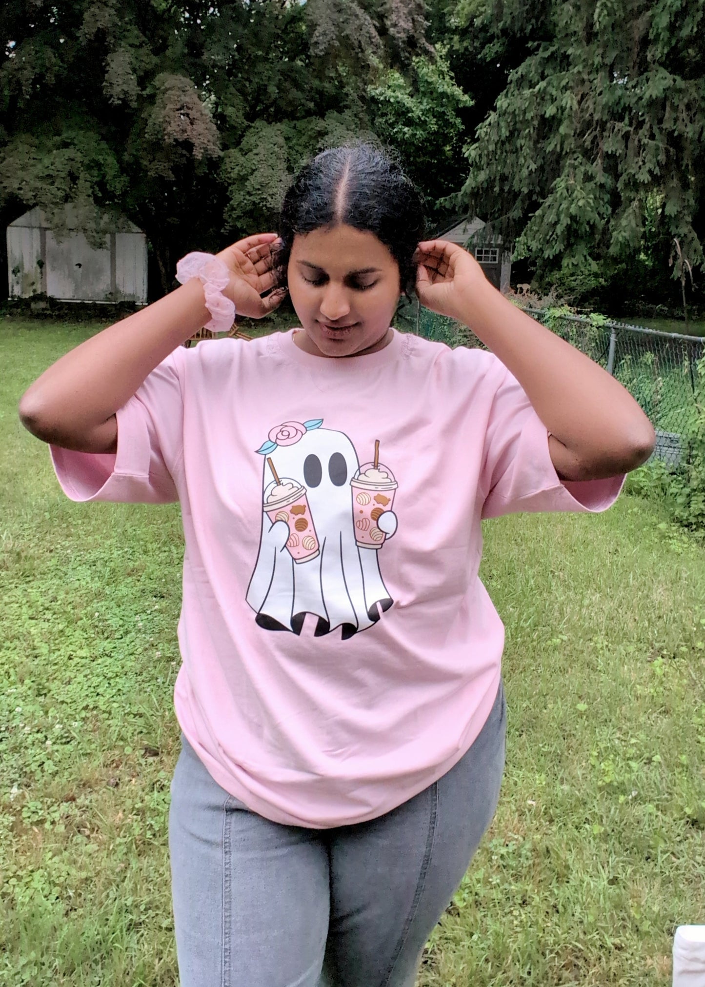 Boo & Brew – Oversized Tee with a Latte Twist.