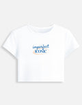 Imperfect Iconic statement quote printed on cropped baby tee