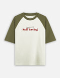 Overthinking crossed out Self Loving quote print on unisex oversized raglan baseball t-shirt