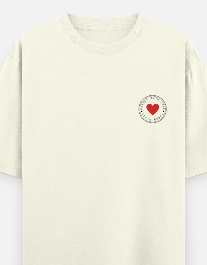 Fragile Handle With Care label-style print on unisex heavyweight oversized t-shirt
