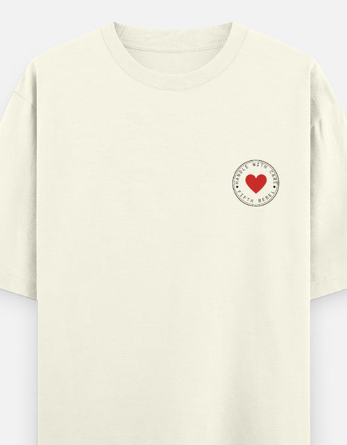 Fragile Handle With Care label-style print on unisex heavyweight oversized t-shirt