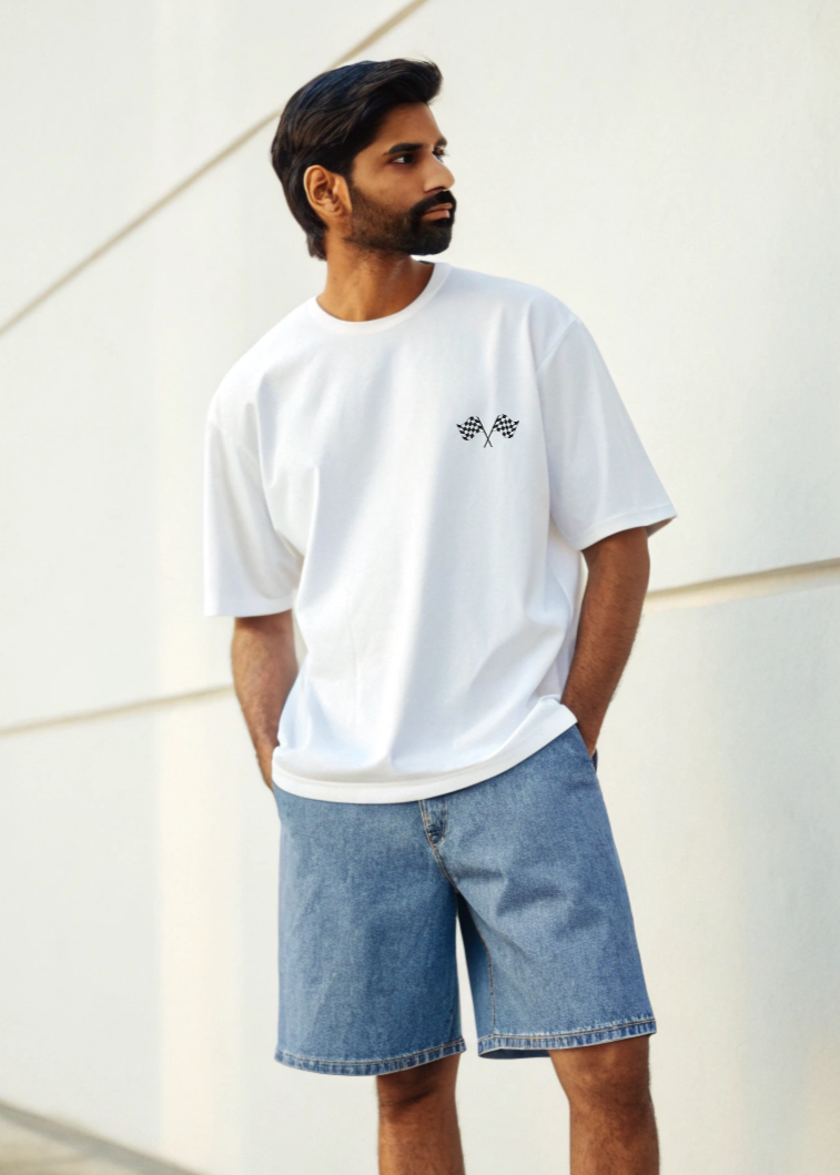 Checkered Flag Racing Tee – Unisex Oversized Grand Prix T-Shirt