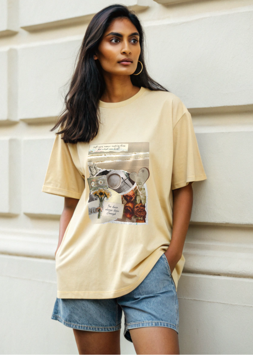 Self-Love Affirmation Oversized Tee – Vintage Scrapbook Graphic Shirt
